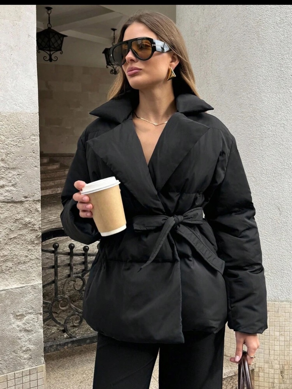 Black Belted Puffer Jacket - Women's Puffers & Coats